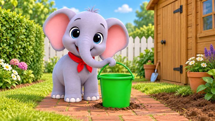 A green bucket. 一个绿色的水桶。