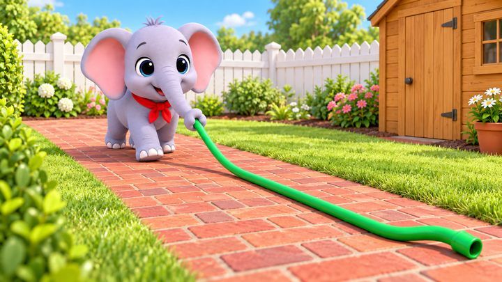 A green hose. 一根绿色的水管。